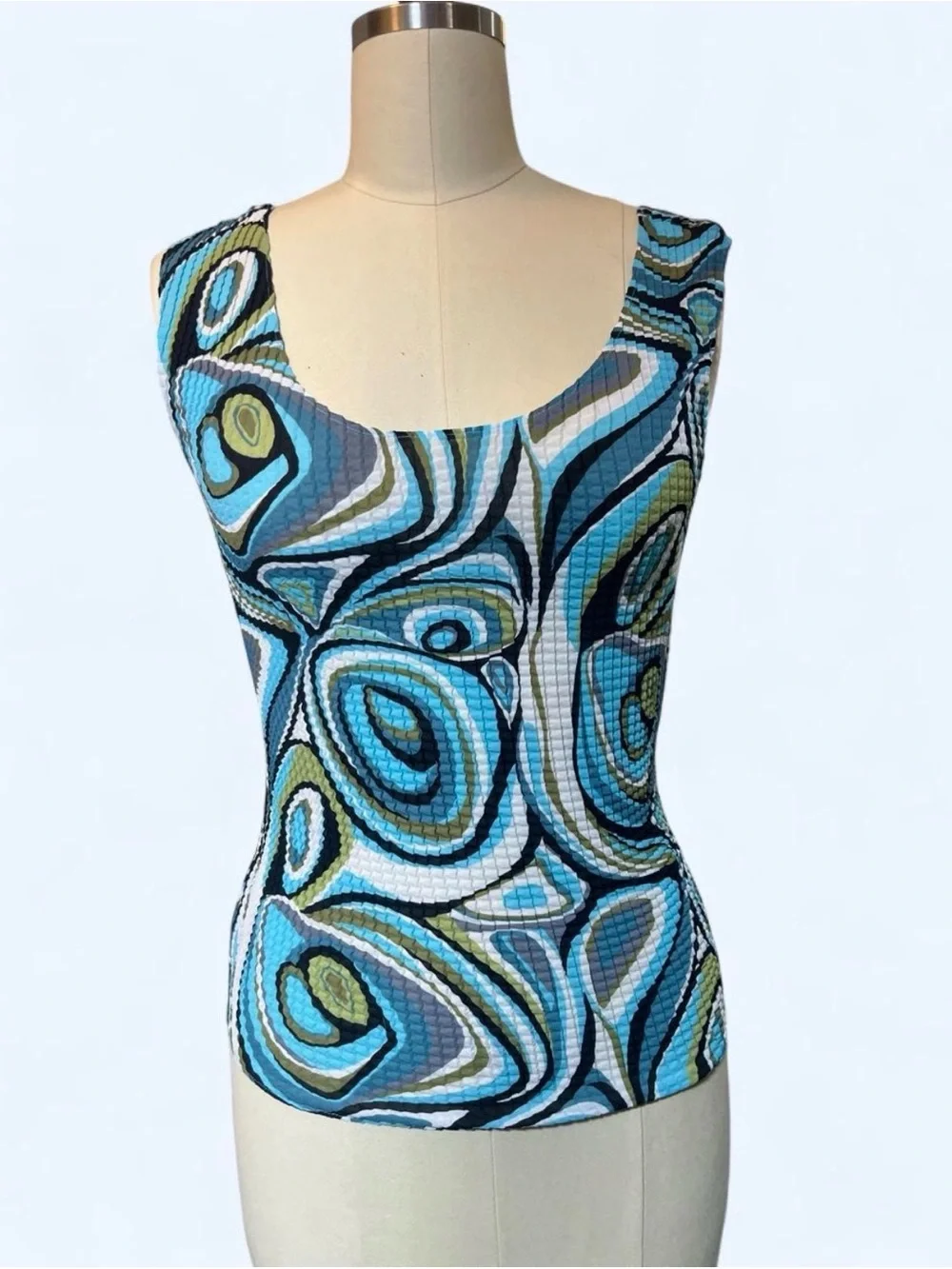 Nicola Blue Green Abstract 2 Piece Tank & Oversized Button Up Set
